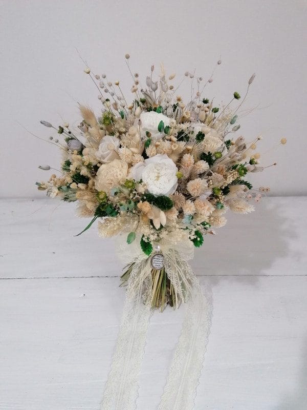 Buchet flori criogenate alb si verde