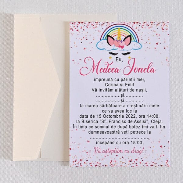 Invitatii botez model Unicorn