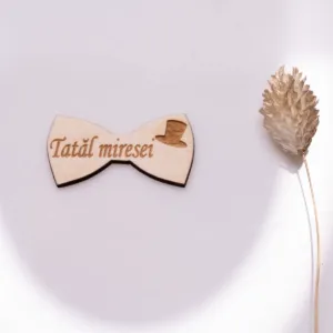 cocarda nunta lemn papion tatal miresei