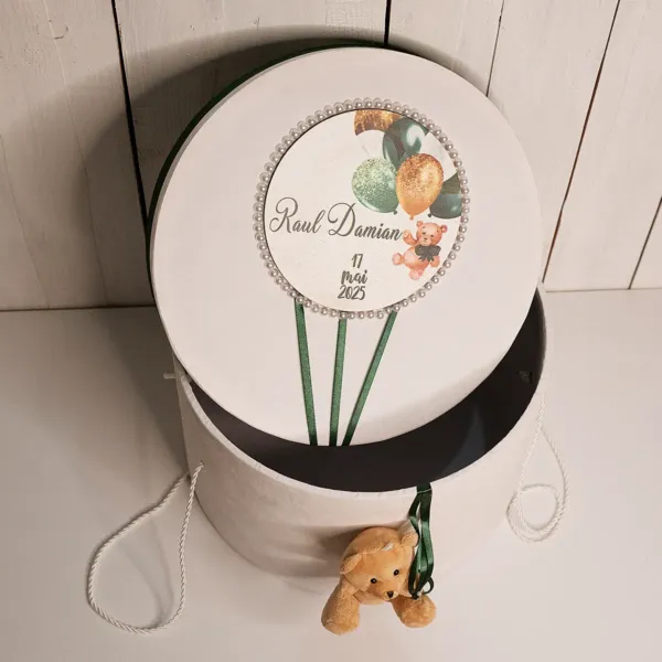Cutie catifea trusou botez, personalizata, verde smarald 2 cutie catifea pentru trusou botez