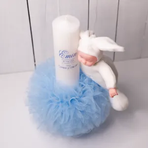 Lumanare botez baietel - Somnoros si tulle albastru 5 Lumanare botez baietel - Somnoros si tulle albastru - imagine 2