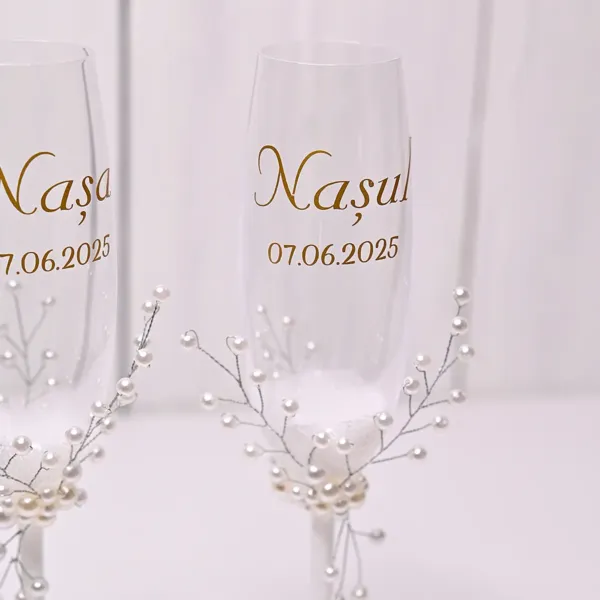 Pahare nunta nasi - perle si personalizarie cu auriu 1 pahare nunta nasi