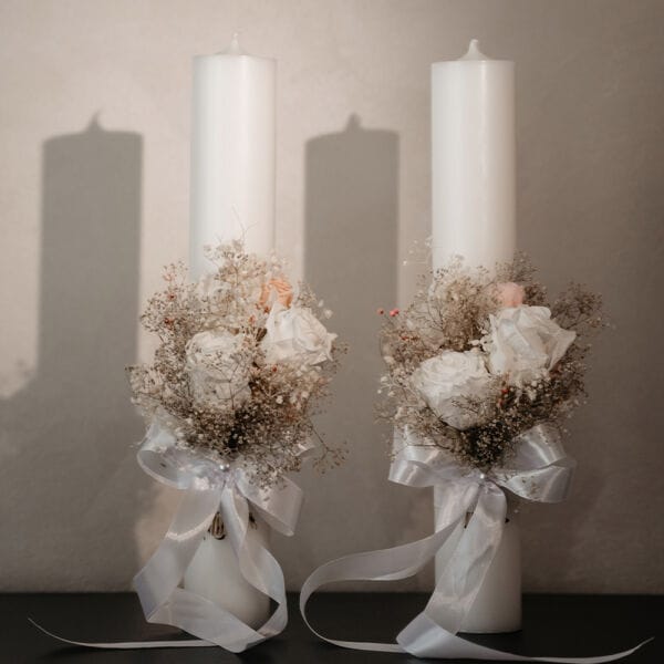Set 2 Lumânări Cununie 40cm - Trandafiri și Hortensie Criogenată 2 lumanari cununie
