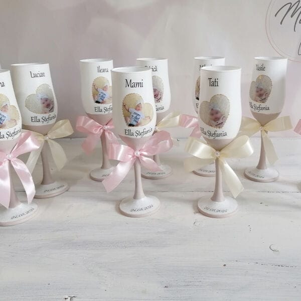 Pahare Botez Personalizate – Model cu Fotografia Copilului 1 pahare botez flori si mesaje