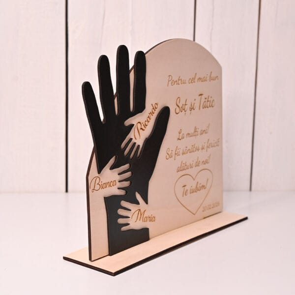 Plachetă Lemn Personalizată 20x23cm - Cadou Tătici 1 placheta personalizata maini